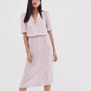 Fashion Union Pink Gingham Midi Dress
